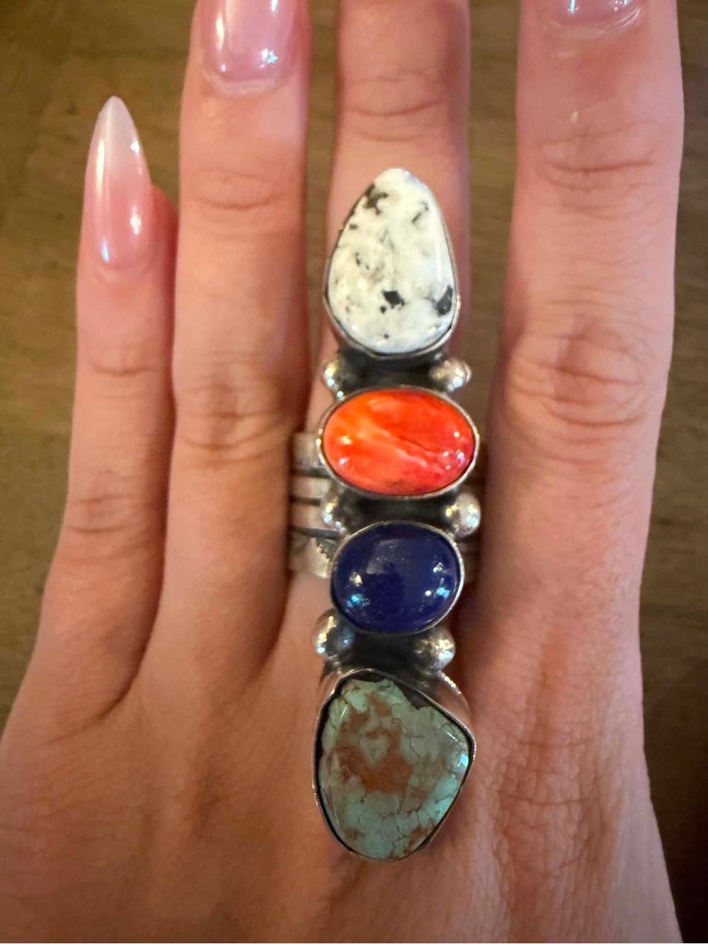 Navajo sterling silver mutistone ring  adjustable size